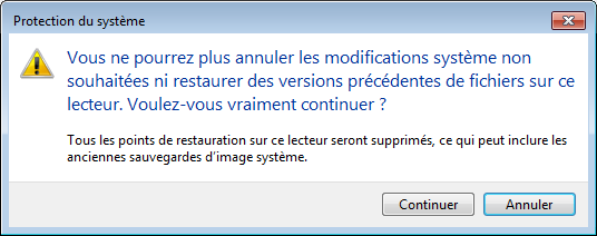 Avertissement suppression versions précédentes