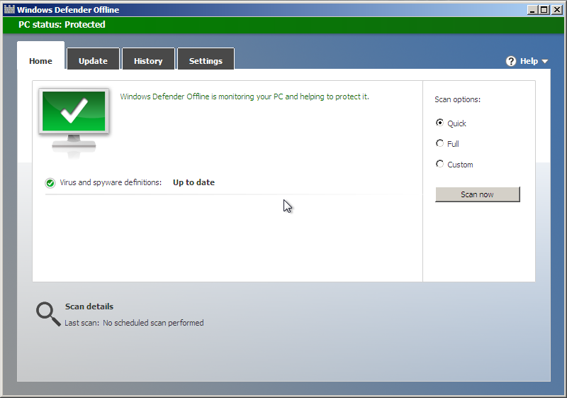 Windows Defender Offlne : Accueil