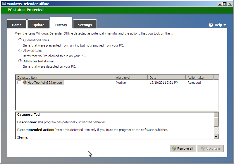 Windows Defender Offline : Historique